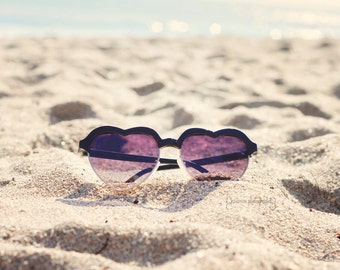 Heart Sunglasses Beach Print: Girly Summer Photography
