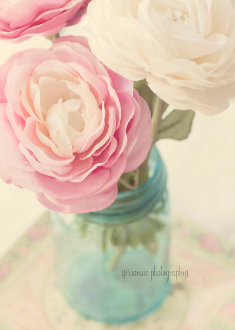 Ranuculus Flower Photography, Still Life Flower Photography, Shabby Chic Photography, Pink Flower Art, Flower Bouquet Print, Pink Room Art image 1