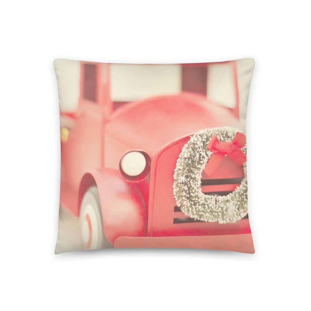 Red Truck Pillow Cover, Christmas Truck Pillow, Farmhouse Christmas