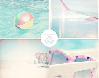 Pastel Photography Set, Pastel Print Set, Airplane Art, Beach Umbrella Art, Pastel Wall Art, Summer Print Set, Summer Art Set, Mint and Pink