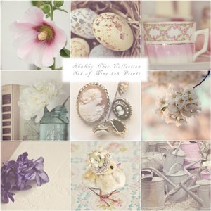 Cottagecore Print Set, Photography Set of 9, Pastel Gallery Wall Prints Set, Pastel Photo Collage, Gallery Wall Decor, Shabby Chic Wall Art