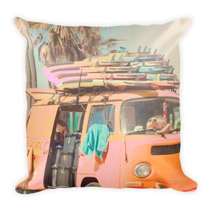 Surfing Pillow Cover, Venice Beach Pillow Case, Surfboard Pillow, VW Van Pillow, Surfing Pillow, California Pillow Cover, Surfboard Decor