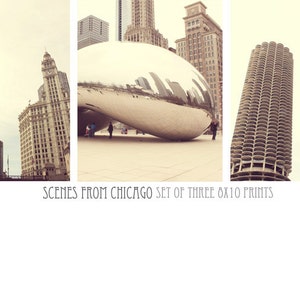 Chicago Photography, Chicago Art, Chicago Print Set, The Bean, Chicago Print Set, Chicago City Art, Chicago Photo, Chicago Skyline, Gray Art