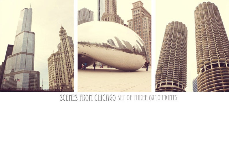 Chicago Photography, Chicago Art, Chicago Print Set, The Bean, Chicago Print Set, Chicago City Art, Chicago Photo, Chicago Skyline, Gray Art image 1