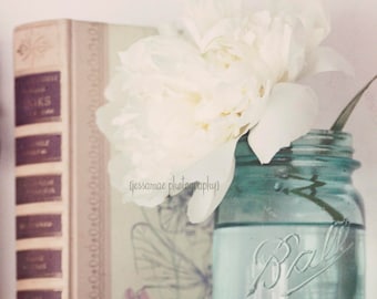 Stampa fotografica di un fiore di peonia: decorazione shabby chic in stile cottage