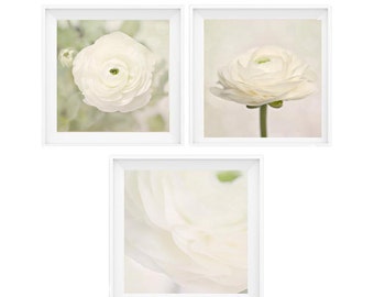 Flower Art Set, White Flower Print, Cottagecore Floral, White Flower Photography, Set of 3 Prints, Ranunculus Art, Wall Art Collage Set