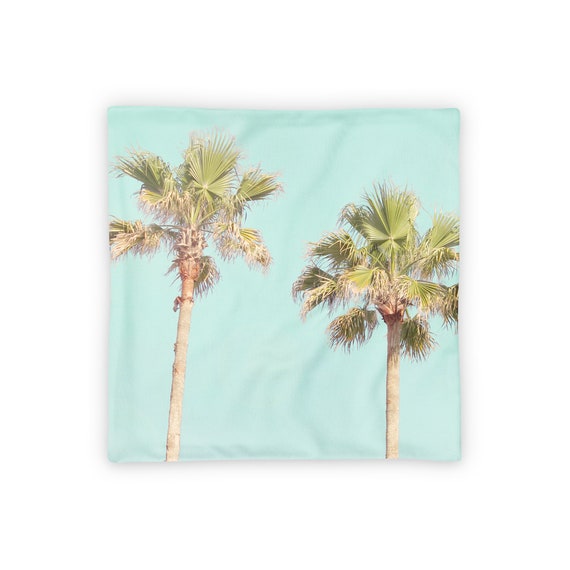 ヤシの木とBEACH!の枕カバー ターコイズブルーのヤシの木柄ピローカバー：ビーチ風寝室装飾 - Etsy 日本