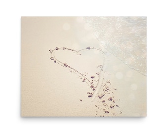 Heart in the Sand Print, Heart Beach Print, Heart in the Sand Photo, Romantic Beach Art, Ocean Love Print, Heart Photography, Pastel Beach