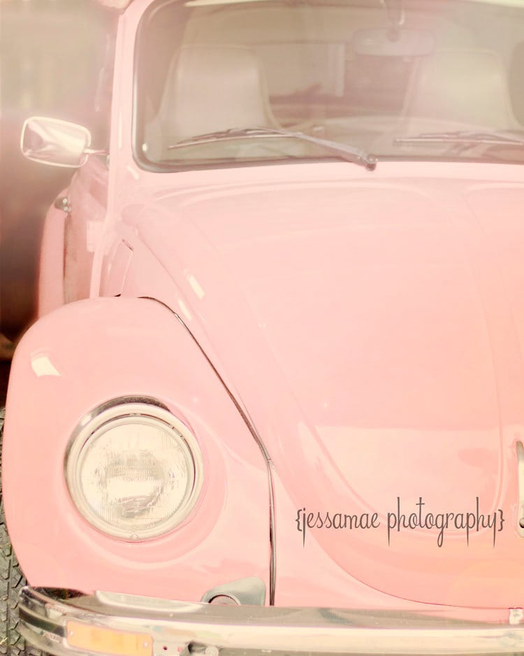 Pink Volkswagen Photography, Pink Vintage Car Art, Vintage VW Bug Print