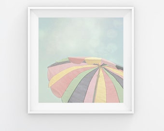 Beach Umbrella Art, Beach Print, Pastel Beach Photography, Beach Umbrella Print, Beach Scene, Beach Decor, Umbrella Art, Summer Print Art