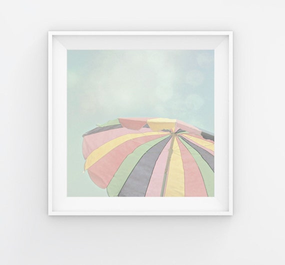 Pastel Beach Umbrella Art Print: Summer Beach Photography