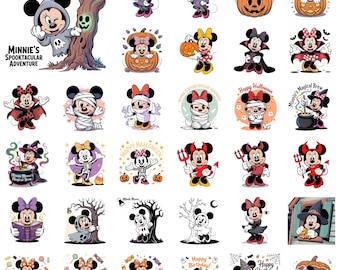 Minnie Halloween Png-Bundle - Gruselige Hexe, Kürbis & Teufel Minnie-Designs für Kinderhandwerk, Partydekor, Sublimation - Digitaler Download