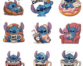 Stitch Coffee Png Bundle, Funny Not Today Monday Mood Clipart Set, Cozy Mug Lover Art for Shirts Mugs Stickers Planners, Digital Download