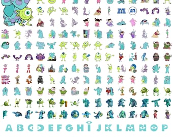 Monster Inc Alphabet Clipart, Sulley Mike Boo Font Pack, Funny Cartoon PNG, Cute svg Letters, Digital Download