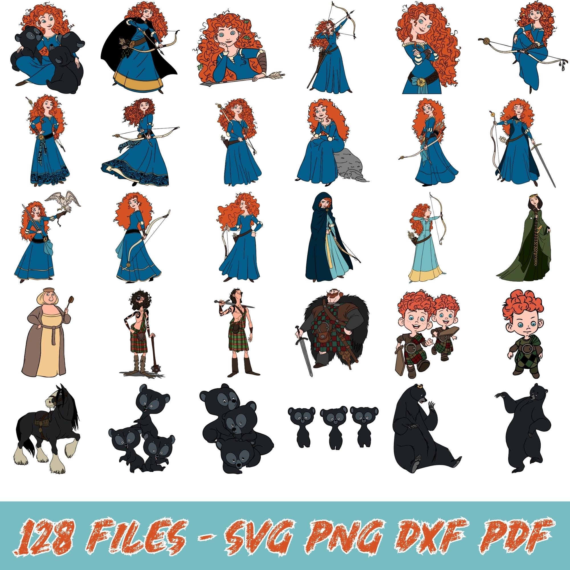 Brave SVG Bundle for Cricut, Merida Clipart & Png Designs, Layered Cut ...