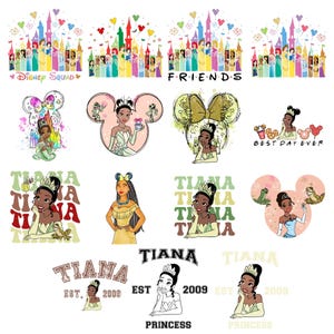 Princess Squad Png Bundle, Tiana Clipart Pack, Magical Castle Art, Princess Printable for Shirts, 15 Png Files - Instant Download