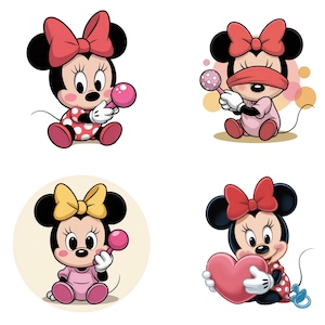 Adorable Baby Minnie PNG, Lollipop and Heart Clipart for Girl Shower Gifts, Cute Nursery Wall Art, Pastel Baby Minnie Download
