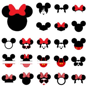 Minnie and Mickey Bow Ears Svg, Polka Dot Head Silhouettes, Png Files for Crafts and Cricut Projects, Cute Red Bow Designs, Digital Download