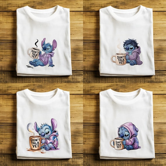 Stitch Don't Talk yet Png Bundle – Sleepy Coffee Mood Clipart Set