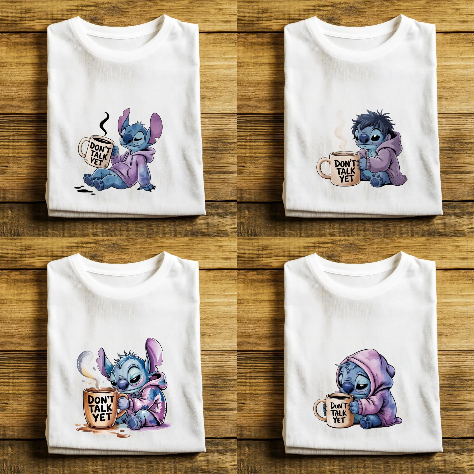 Stitch Don't Talk yet Png Bundle – Sleepy Coffee Mood Clipart Set