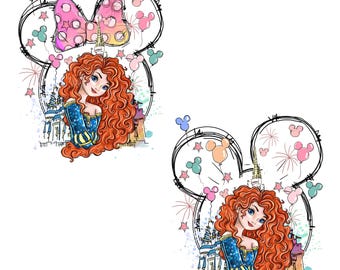 Mérida Png, Orejas de Minnie en el Castillo de la Princesa, Arte Digital de Mérida Valiente, Diseño de Fuegos Artificiales en Parque Temático, Png Imprimible, Descarga Instantánea