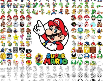 Paquete de más de 950 Super Mario: imágenes prediseñadas de Mario Bros. SVG, diseños de Luigi PNG, fuentes de Mario, íconos de juegos retro, archivos en capas para Cricut e impresión