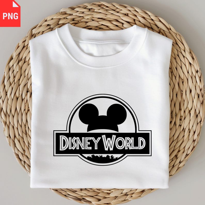 May include: White sweatshirt featuring a black graphic of Mickey Mouse ears inside a circle, with the words "DISNEY WORLD" in a rectangular frame below. The design is centered on the front of the folded garment.