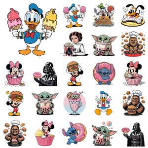Cute Dessert Png Bundle, Donut Stitch, Cupcake Minnie, Burger Mickey, Boba Grogu, Layered Cartoon Clipart, Instant Download