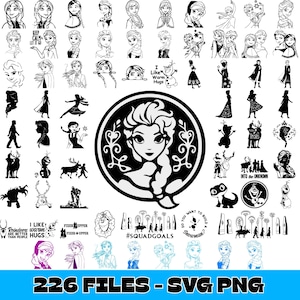 225+ Frozen Svg and Png Mega Bundle, Elsa Anna Olaf Layered Clipart Set for Cricut & Silhouette, Winter Princess Cut Files Download