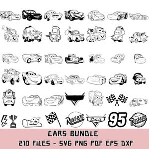 Cars Characters Svg Bundle – Lightning McQueen, Mater, Planes Png Clipart – Layered Cut Files for Cricut & Silhouette, Instant Download