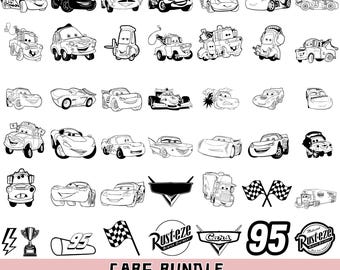 Paquete SVG de personajes de Cars: Rayo McQueen, Mater y Aviones (imágenes prediseñadas). Archivos de corte en capas para Cricut y Silhouette, descarga instantánea.