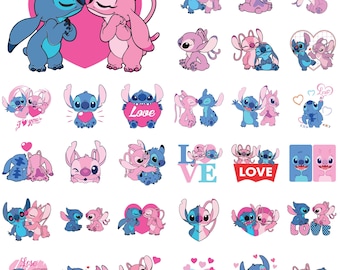 Stich und Engel Paar svg, Valentine Umarmung Clipart png, Kissing Character Design für Cricut, niedliche digitale Kunst für Shirts
