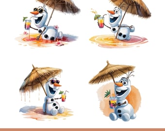 Funny Olaf Summer Png Bundle, Tropical Drink Snowman Clipart, Beach Umbrella Png, Cute Frozen Olaf Png for Sublimation Digital Download