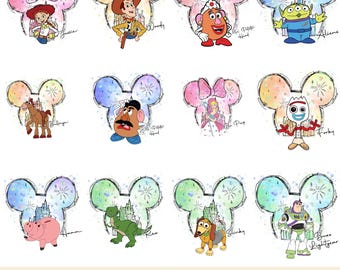 Toy Story Micky Ohren PNG Set – Buzz, Woody, Jesse, Forky & Friends | Sublimationsdruck Designs für Shirts, Kunsthandwerk, Scrapbook | Digitale Datei