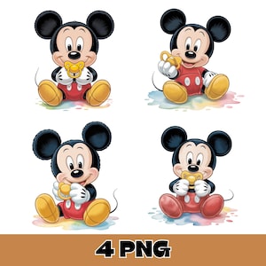 Baby Mickey Pacifier Png Bundle – Cute Mouse Holding Binky Clipart – Nursery Baby Shower Sublimation Art – Digital Download