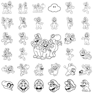 Super Mario Clipart, Gamer Printable Set, Coloring Pages Jpg, Cute Bros Png Art, Fun Digital Download