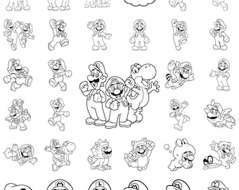 Super Mario Clipart, Gamer Printable Set, Coloring Pages Jpg, Cute Bros Png Art, Fun Digital Download