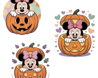 Minnie i pumpa Halloween Clipart – Rosa rosett höst Png för sublimering, inbjudningar, babydekor – Söt höst digital konst