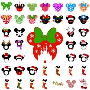 Christmas Ornament Mouse Ears Svg, Cute Holiday Stockings Png, Santa Hat Minnie Clipart, Layered Cut Files, Png Svg Digital