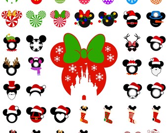 Oreilles de souris de décoration de Noël Svg, mignons bas de vacances Png, bonnet de Noel Minnie Clipart, fichiers coupés en couches, Png Svg numérique