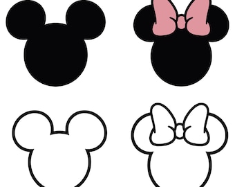 Topolino e Minnie in formato SVG, semplice testa di fiocco in formato PNG, design con orecchie di topo in formato Jpg, download digitale incluso