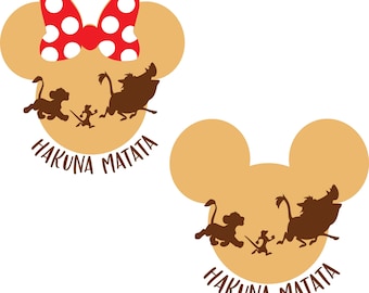 Hakuna Matata Svg, Jungle Walk Png Clipart, Simba Timon Pumbaa Mouse Head Design, Family Shirt Svg, Instant Digital Download