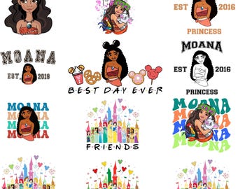 12 Moana PNG Bundle, Mouse Ear Clipart, Printable Moana Art for Shirts, Birthday Sublimation, Instant Download