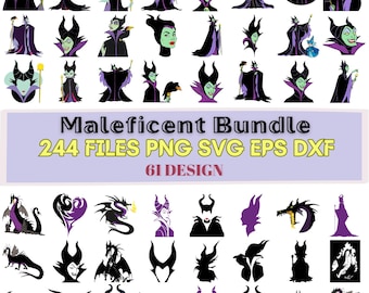 244 pliki Maleficent Svg Bundle, Dark Fairy and Villain Clipart, projekty Cricut DXF, grafika PNG o wysokiej rozdzielczości, do druku Eps do sublimacji