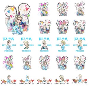 Elsa Princess Png Bundle, Castle and Minnie Ears Designs, Frozen Birthday Clipart, Ice Queen Shirt Print, Instant Digital Download