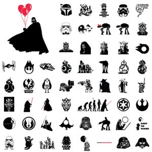Star Wars Silhouette Clipart, Jedi and Sith Characters Png, Galactic Symbols Svg Bundle, Space Theme Digital Files, Instant Download