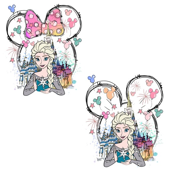 Elsa Minnie Ears Castle Png, Frozen Princess Holding Snowflake Clipart, Ice Queen Fireworks Design, Winter Party Shirt Printable