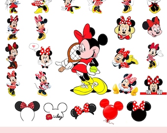 Verspieltes Minnie Maus Svg Bundle - Red Polka Dot Bow Png, Tennis Minnie, süße Ohren Clipart für Cricut & Sublimationsprojekte