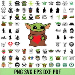 Rolig Grogu Clipart-paket, kaffelogotyp Svg för skjortor, Star Wars-stil PNG-designer, lager-Svg för Cricut Crafts, Baby Yoda Art Pack