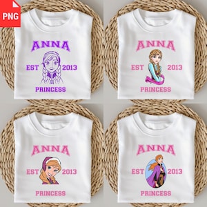 Anna PNG-bundel, Frozen Princess Shirt-clipart voor sublimatie en ambacht, digitale download van hoge kwaliteit